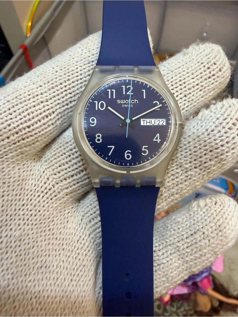 Swatch Rinse Repeat Navy Blue Day/Date Swiss Quartz 34mm Watch GE725 - Unisex